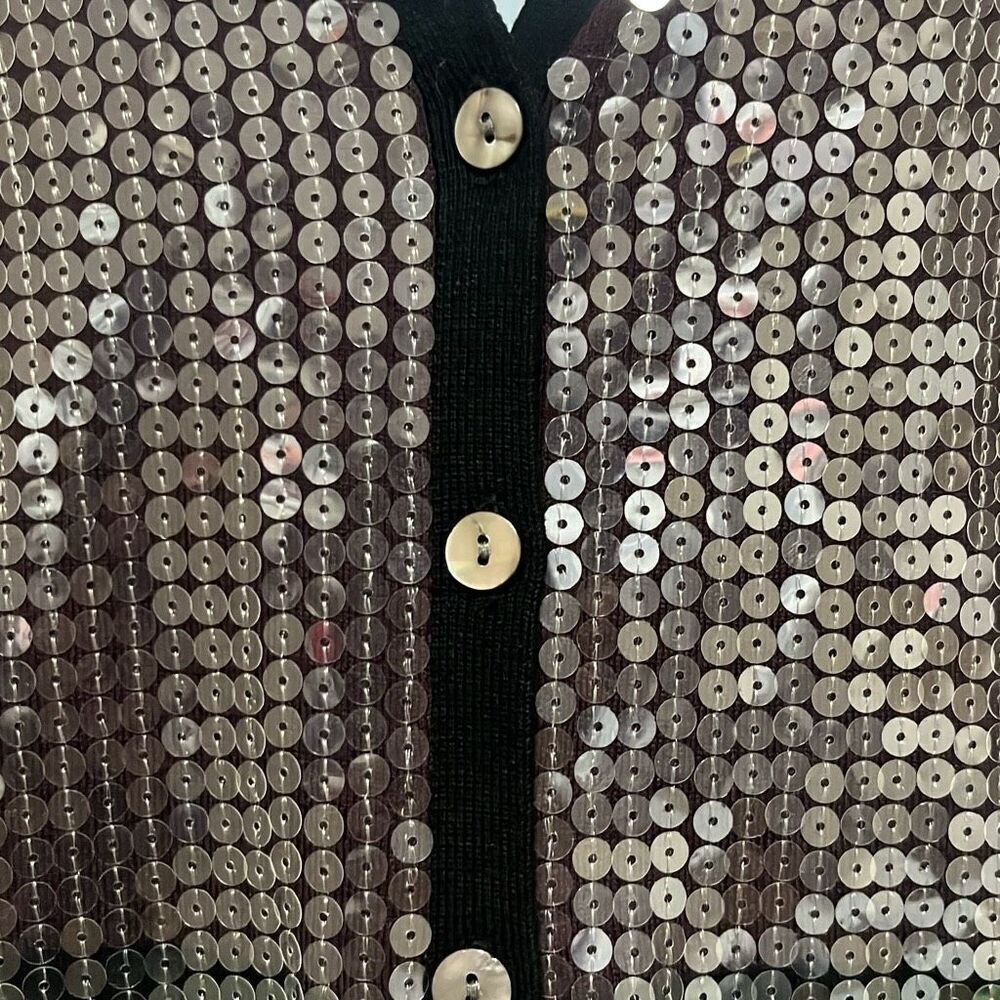 Jones New York Vintage Wool Blend Cardigan Black Red Sequin‎ Colorblock XS NWOT - Picture 5 of 10